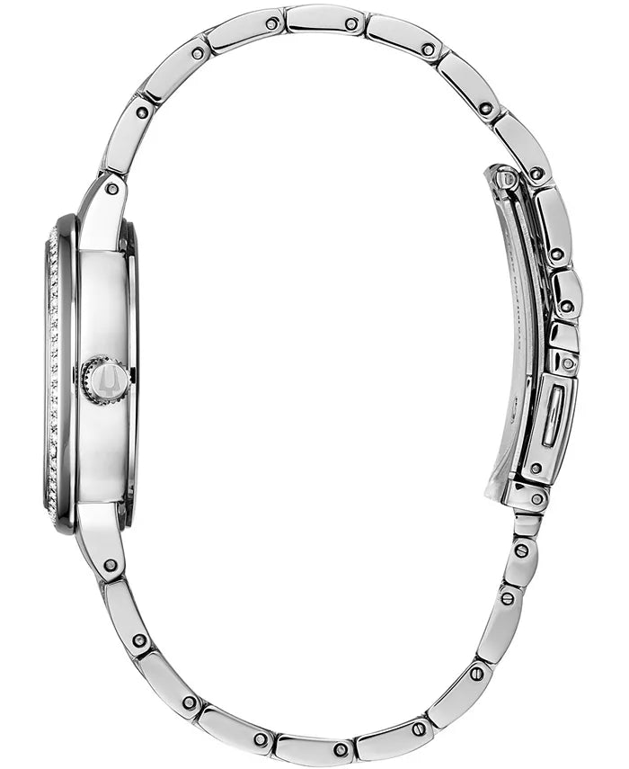 Relógio feminino BULOVA de aço inoxidável e pulseira de cristal 32,5 mm