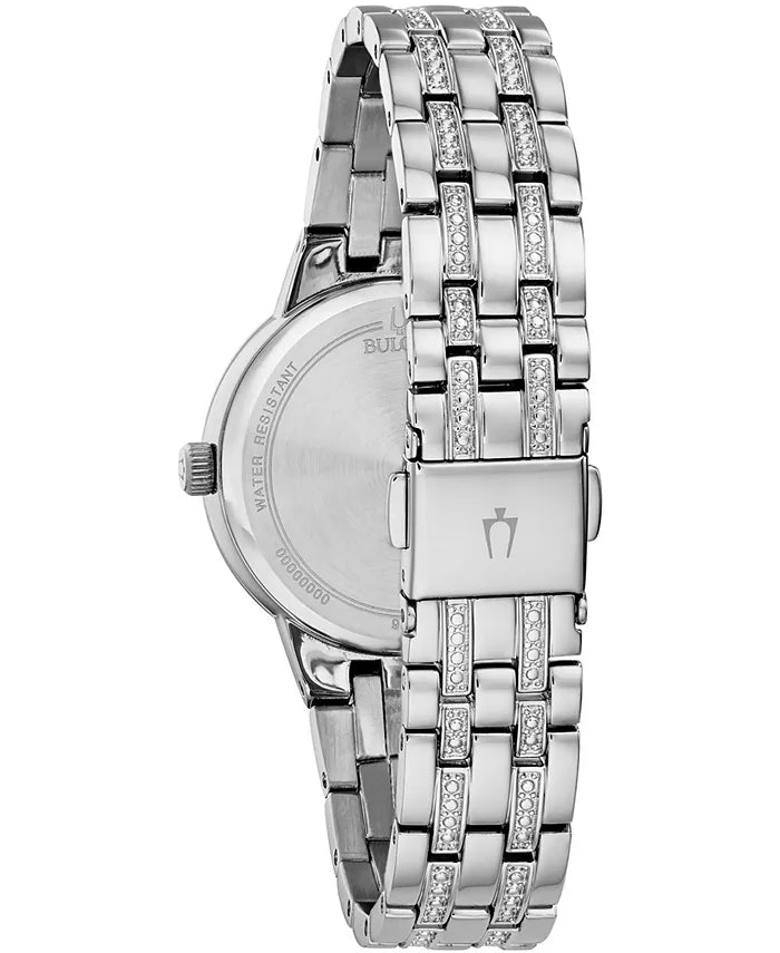 Relógio feminino BULOVA de aço inoxidável e pulseira de cristal 32,5 mm