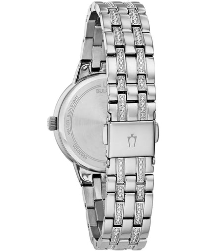 Relógio feminino BULOVA de aço inoxidável e pulseira de cristal 32,5 mm