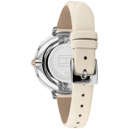 Relógio importado TOMMY HILFIGER feminino 38mm com cristais mostrador rose pulseira branco creme