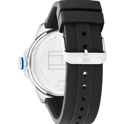 Relógio masculino Tommy Hilfiger masculino, aço inoxidável, mostrador preto de 48 mm, pulseira de silicone preta (1791072)