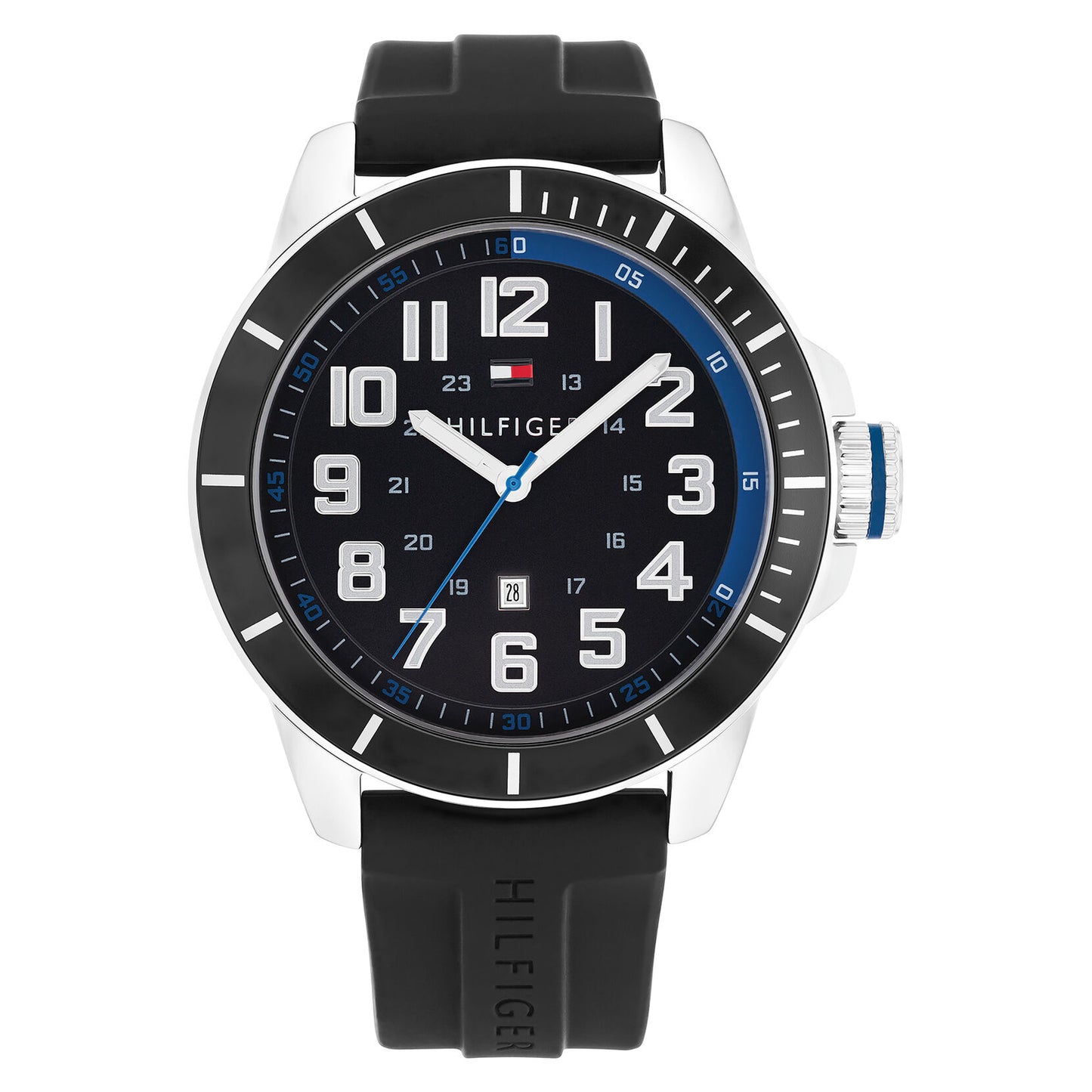 Relógio masculino Tommy Hilfiger masculino, aço inoxidável, mostrador preto de 48 mm, pulseira de silicone preta (1791072)