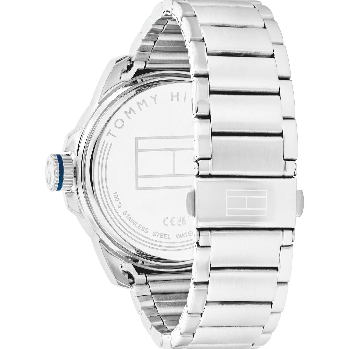 Relógio importado TOMMY HILFIGER masculino prateado com mostrador branco 48mm