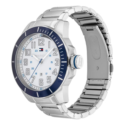 Relógio importado TOMMY HILFIGER masculino prateado com mostrador branco 48mm