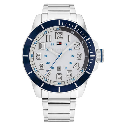 Relógio importado TOMMY HILFIGER masculino prateado com mostrador branco 48mm