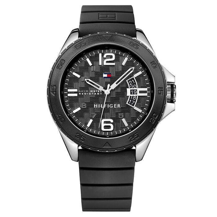 Relógio TOMMY HILFIGER mostrador preto masculino 47mm