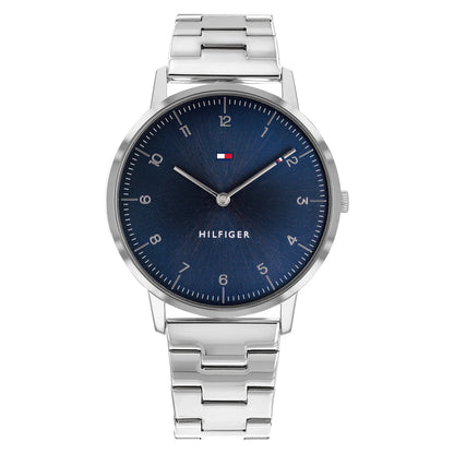 Relógio importado TOMMY HILFIGER masculino prateado com mostrador azul 41mm