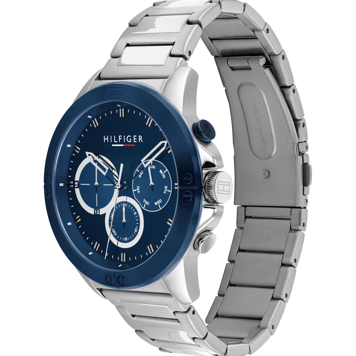 Relógio masculino TOMMY HILFIGER prata mostrador azul pulseira de prata 46mm