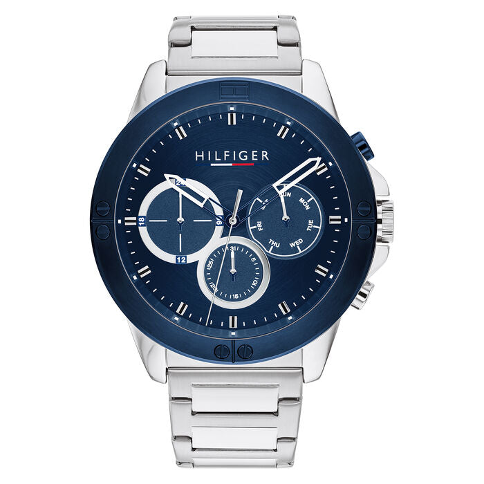 Relógio masculino TOMMY HILFIGER prata mostrador azul pulseira de prata 46mm