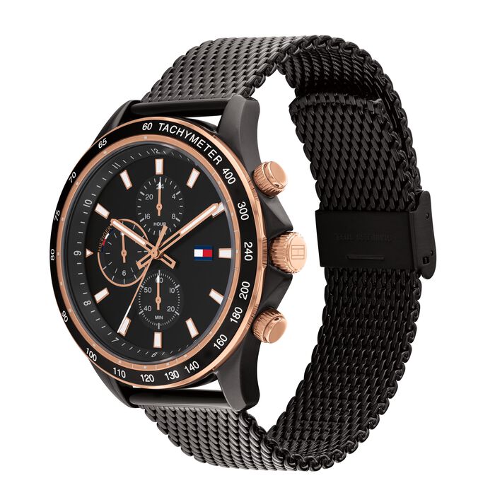 Relógio masculino TOMMY HILFIGER 48mm mostrador marrom e pulseira texturada