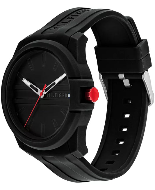 Relógio masculino Tommy Hilfiger 44mm com mostrador preto e pulseira preta