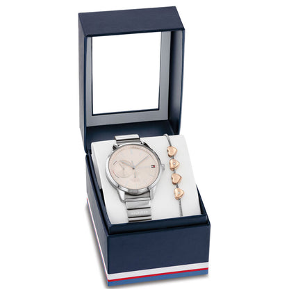 Conjunto Relógio e Pulseira importados TOMMY HILFIGER feminino 38mm prata com mostrador rose