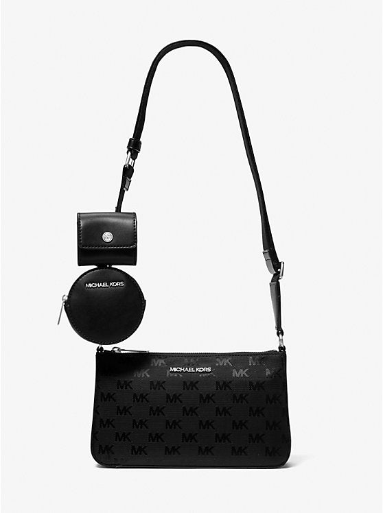 Bolsa transversal MICHAEL KORS de nylon com logotipo trançado Jet Set com estojo para Apple Airpods Pro