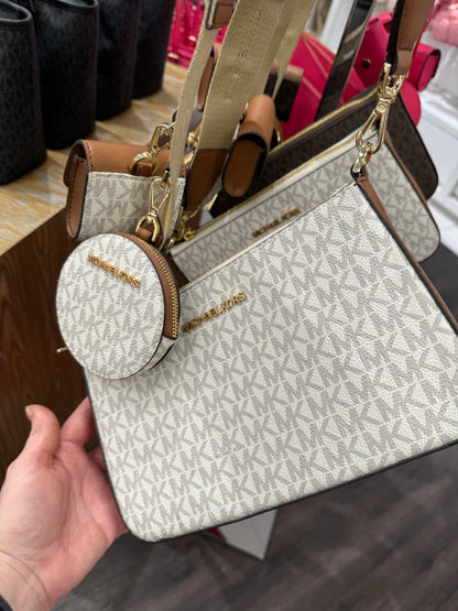 Bolsa transversal MICHAEL KORS com porta ipods e moeda, alça de tecido estruturada