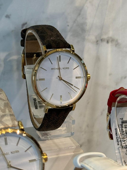 Relógio de aço inoxidável Michael Kors Blair pulseira de couro marrom com logo MK