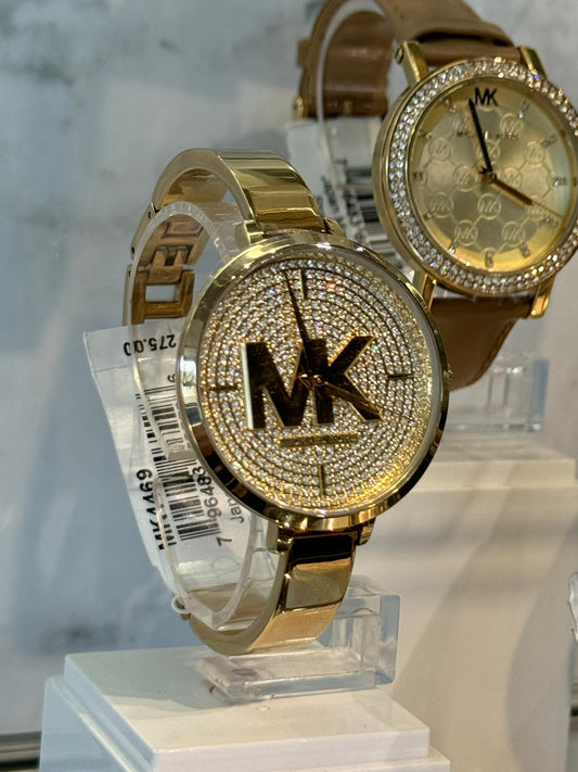 Relógio de aço inoxidável Michael Kors Blair pulseira fina logo MK no mostrador grande