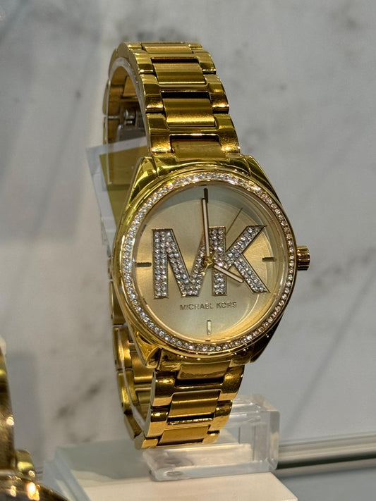 Relógio de aço inoxidável Michael Kors Blair dourado com logo MK