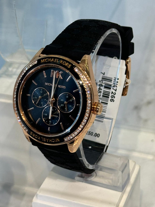 Relógio de aço inoxidável Michael Kors Blair pulseira preta de veludo