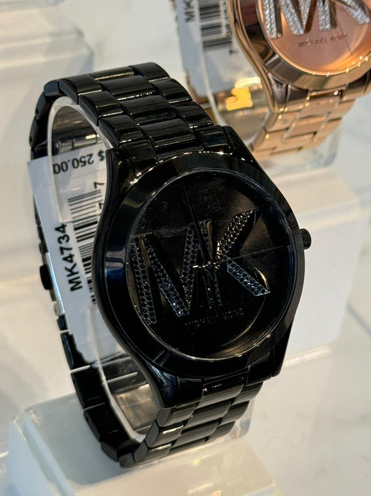 Relógio de aço inoxidável Michael Kors Blair pulseira preta e mostrador preto