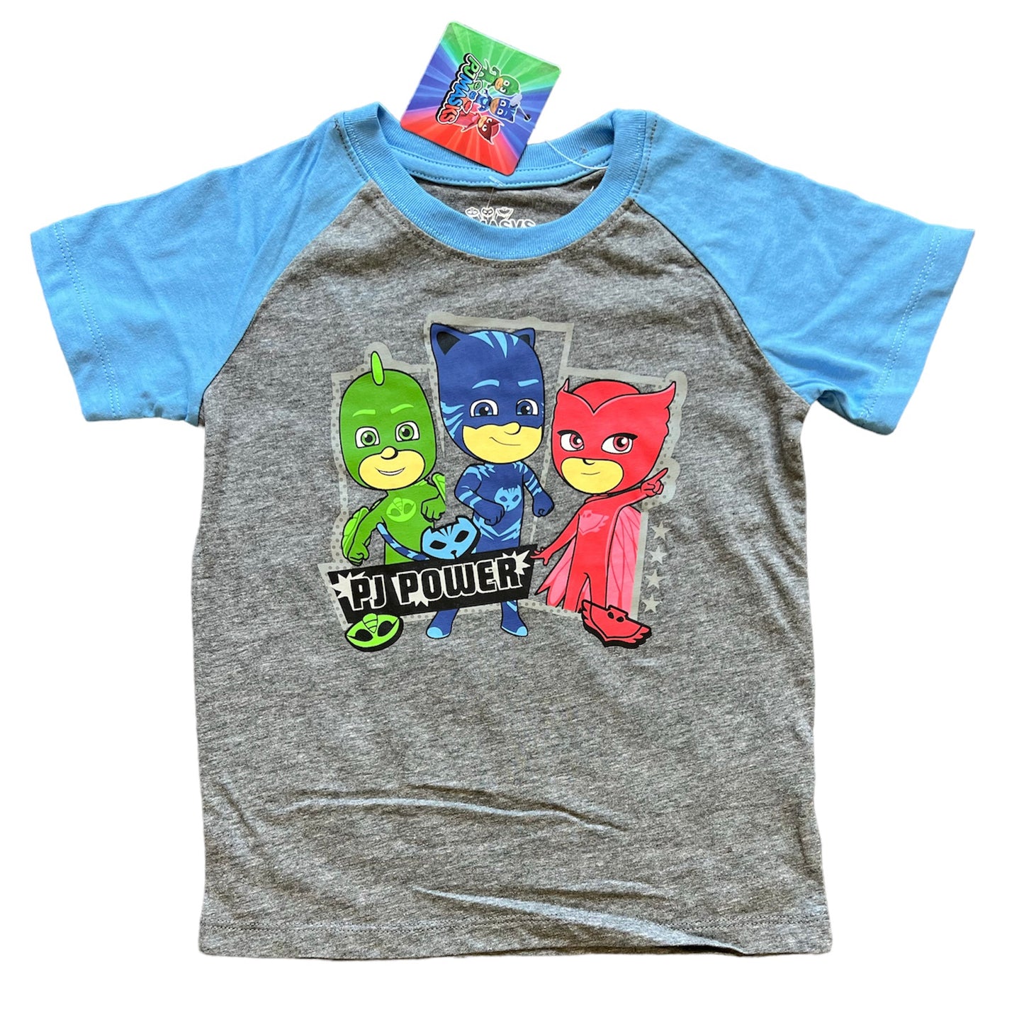 Camiseta cinza com azul claro PJMASKS