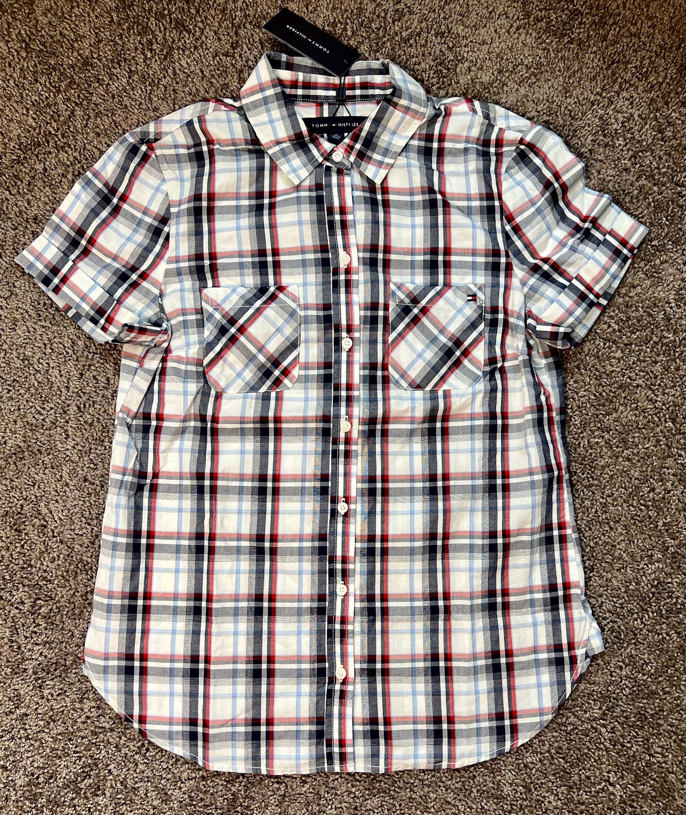 Camisa de botão feminina xadrez Tommy Hilfiger -Tamanho PP